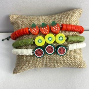 Handmade Adjustable Set of 3 with 10 mm Polymer Clay Beads, Yellow White Red